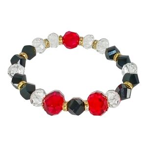 Sparkling Red Black Gold Chunky Slip On Bracelet Soft Goth Old Hollywood Bling